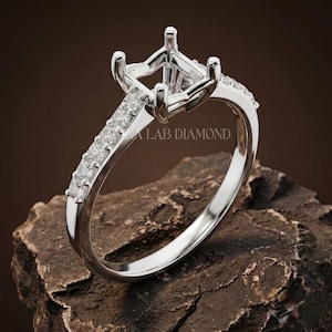 Custom Semi Mount Setting Empty Mounting for Princess Pavé Cathedral Band Silver Semi Mount Ring Wholesale Anniversary Gift Base For Her