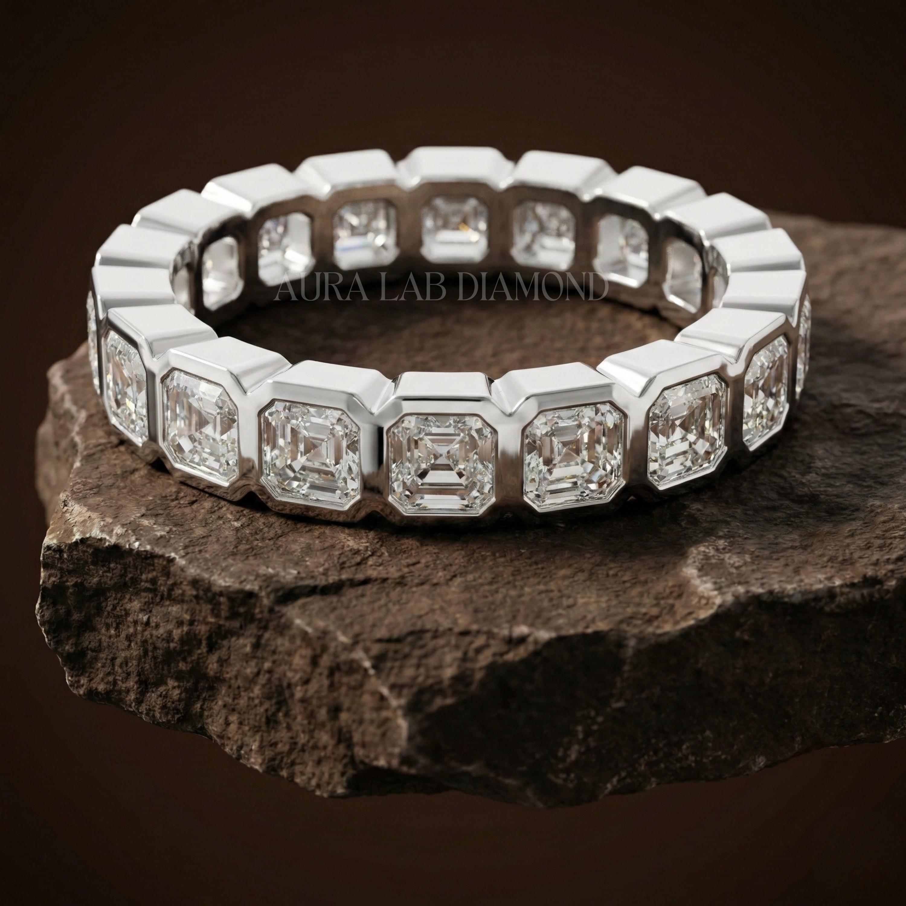 Asscher Cut Moissanite Full Eternity Band 14k Gold Bezel Stacking ...