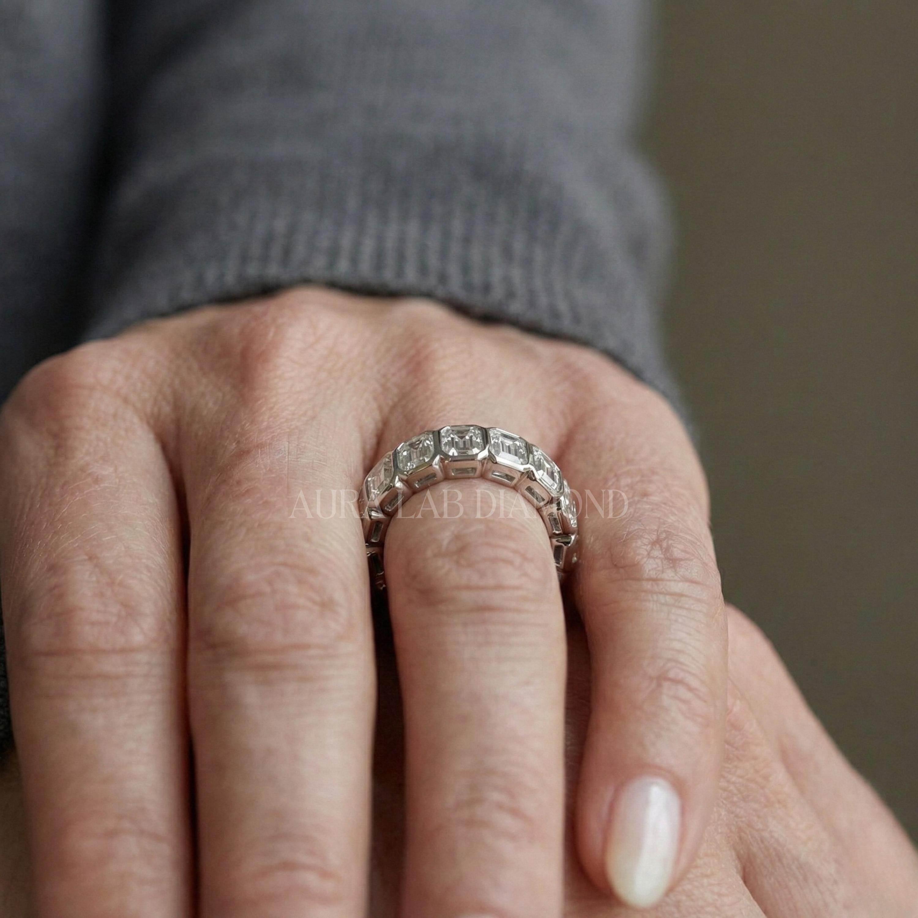 Asscher Cut Moissanite Full Eternity Band 14k Gold Bezel Stacking ...