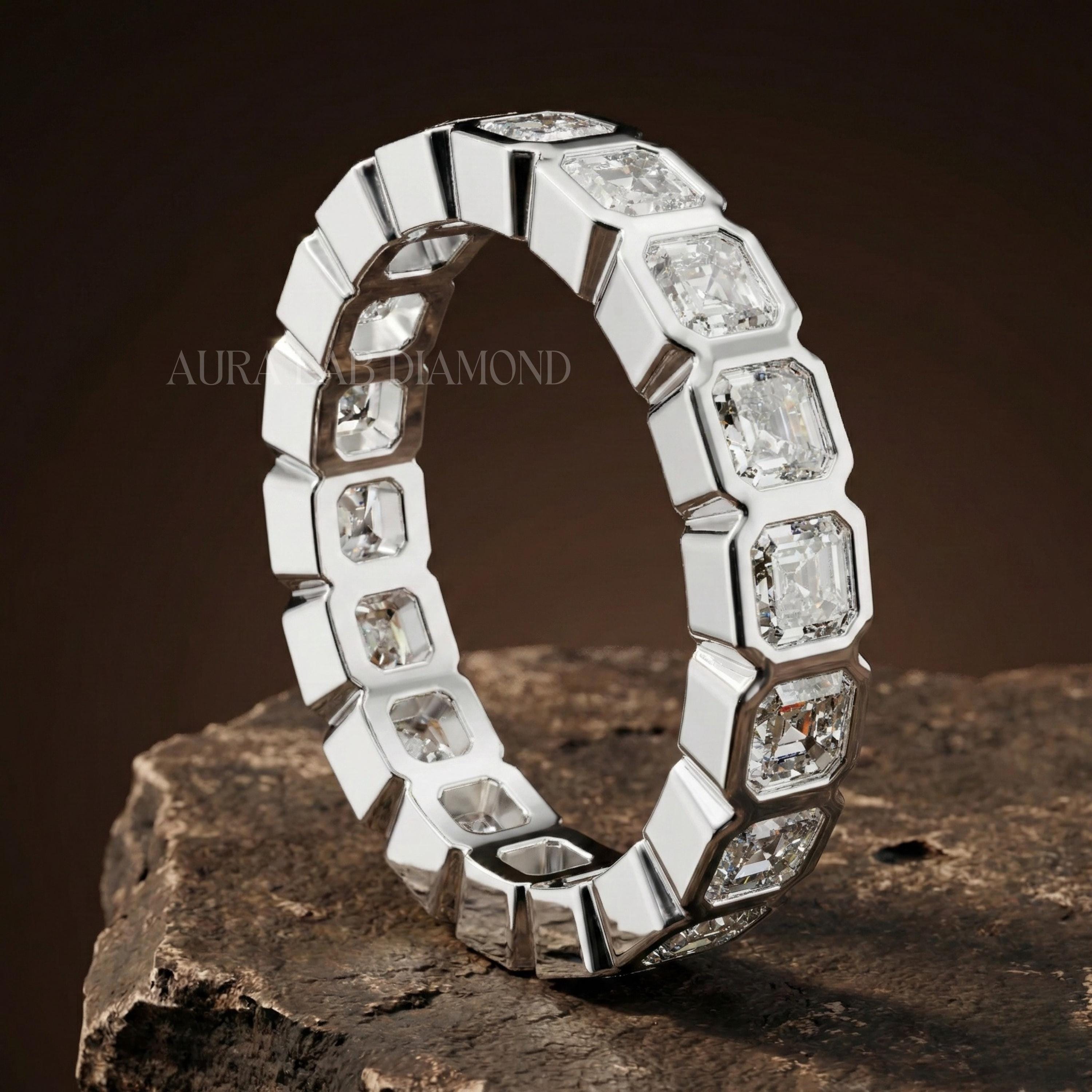 Asscher Cut Moissanite Full Eternity Band 14k Gold Bezel Stacking ...