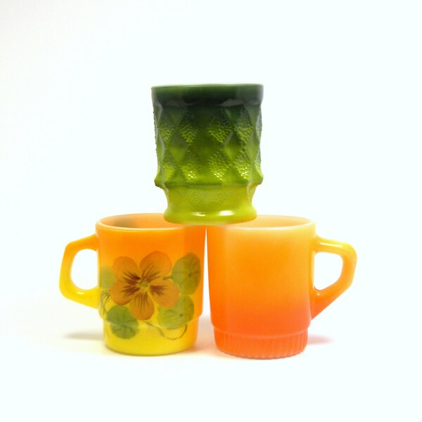Fire King Mugs, Set of 3 Vintage 1950s Retro Fall Colors