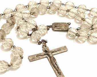 Rare Authentic Jean Lambert-Rucki Crucifix Pendant – Art Deco Crystal Beads Rosary