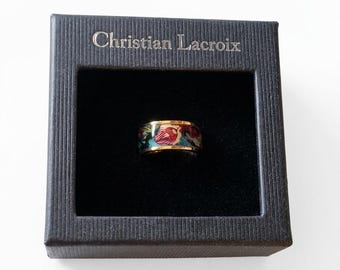 Vintage Christian Lacroix Paris Enamel Ring, Designer French Couture Jewelry, Baroque Statement Ring, Signed Lacroix ring, Gifr for Her