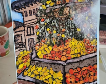 Spain Mallorca Lemon & Orange Oil pastel Printable art