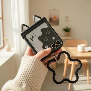 Funda negra con orejas de gato para Motorola Razr y Samsung Galaxy Z Flip