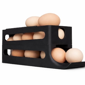 Stackable egg holder rack – fridge organiser with front dispense – space saving kitchen storage