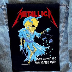 Vintage 1988 Metallica Their Money Tips Her Scales Again Backpatch, 80s, Thrash Metal, Biker Patch, Battle Jacket