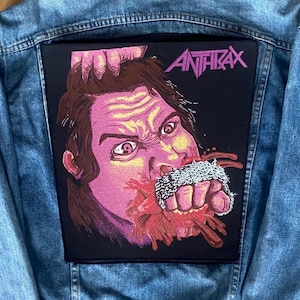 Parche trasero vintage de Anthrax de los 80, Fistful of Metal, Thrash Metal, Parche de motociclista, Chaqueta de batalla