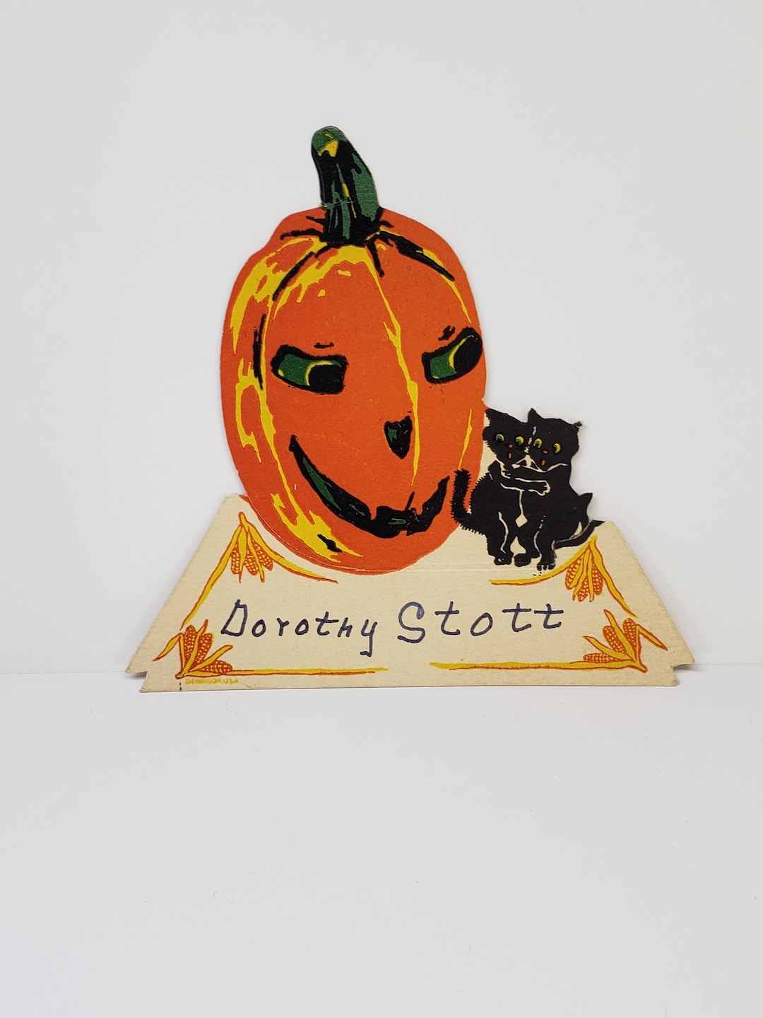 Colorful 1920’s Die Cut Dennison Halloween Place Card Sinister Jack O ...