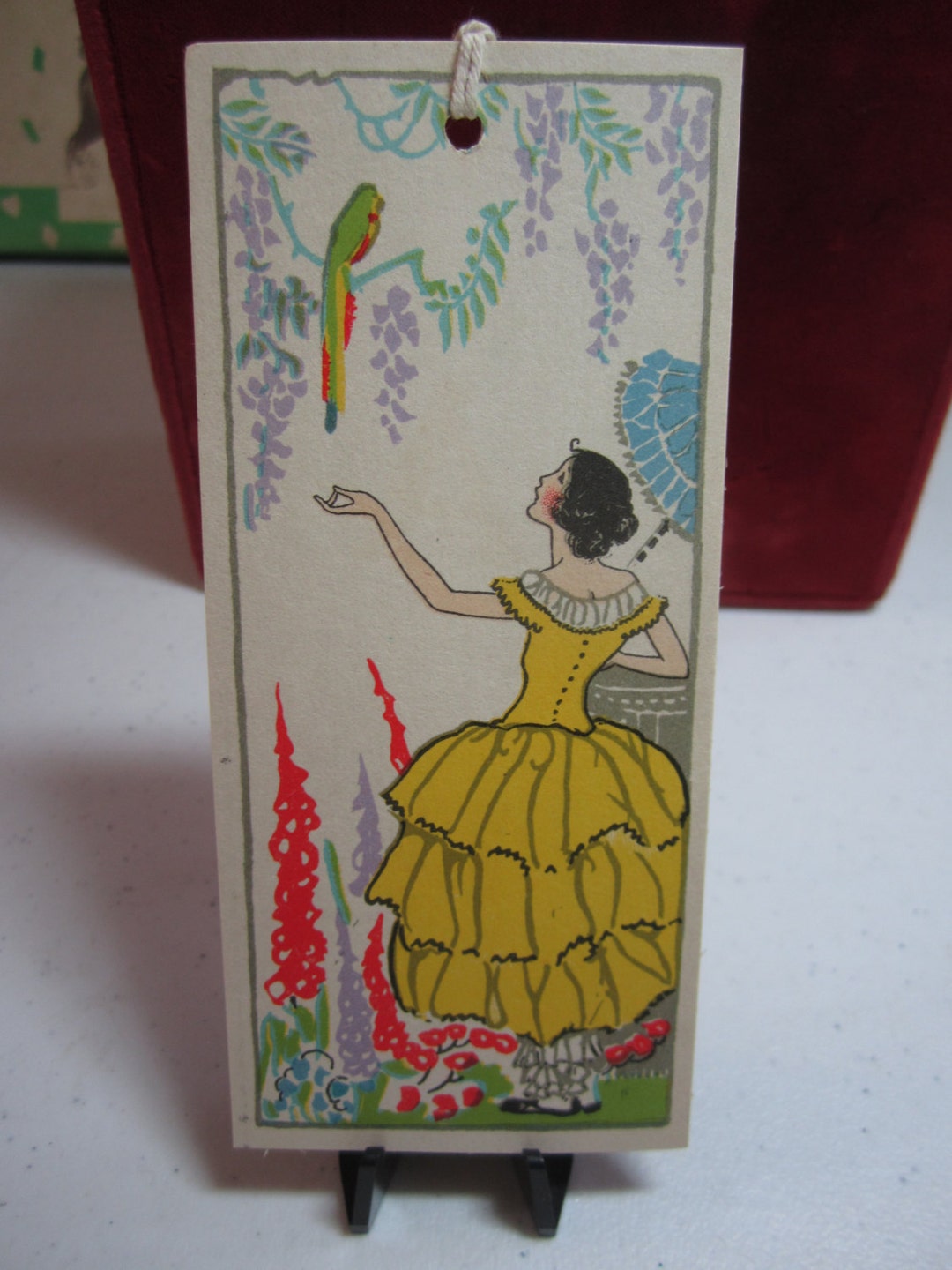 Colorful Unused Art Deco 1930's Colorful Bridge Tally Card Lady in ...