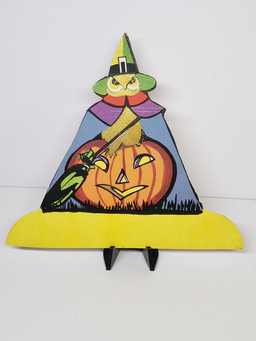 Colorful Unused 1930’s Die Cut Gold Gilded Halloween Place Card Owl ...