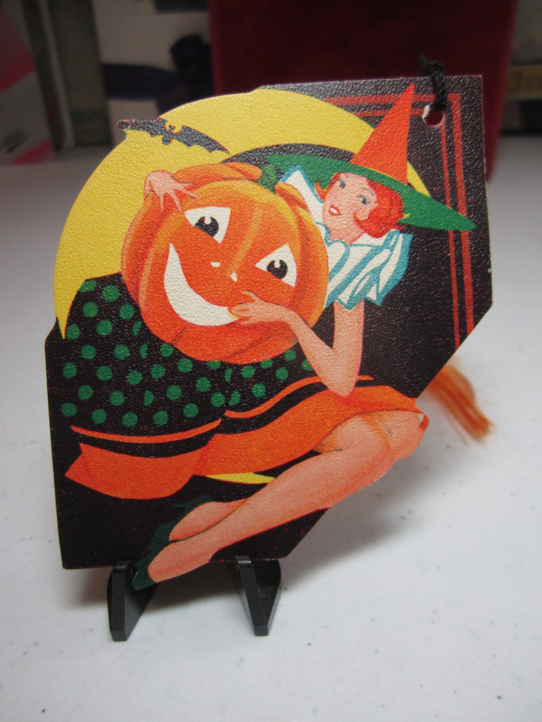 Vintage 1930's Die Cut Art Deco Halloween Bridge Tally Pretty Witch in ...