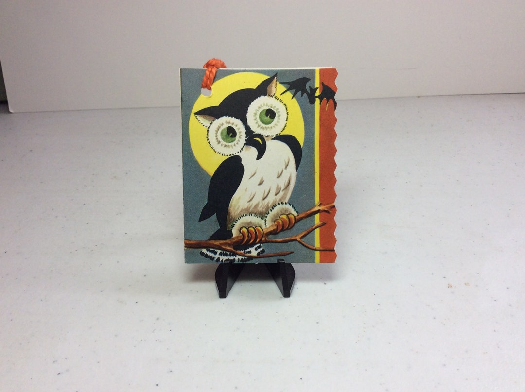 1940's-50’s Die Cut Unused Halloween Bridge Tally Card Full Moon, Owl ...