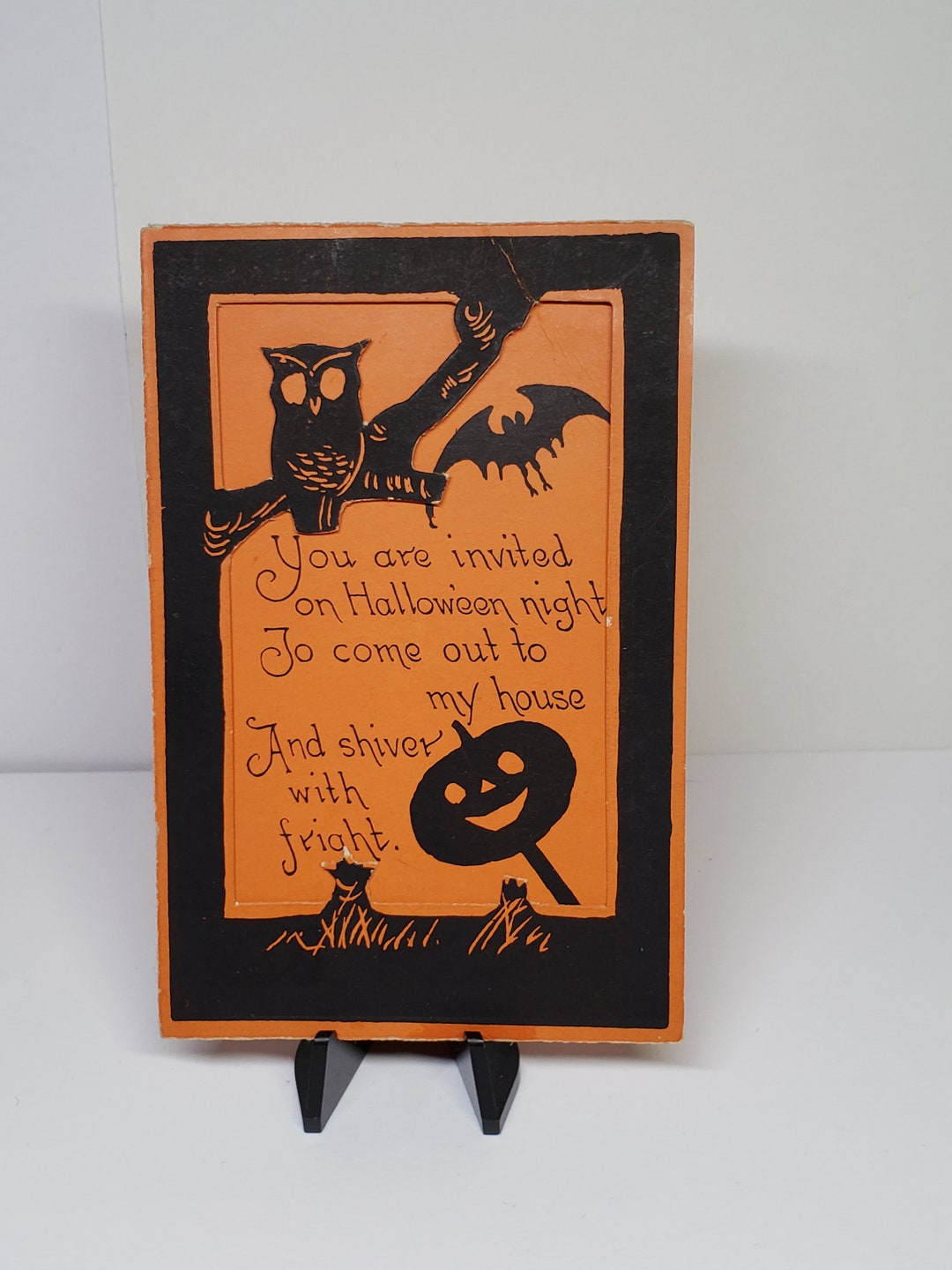 Vintage Unused 1920's-30's Die Cut Halloween Party Invitation Owl on ...