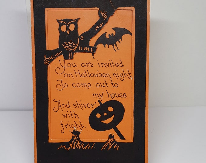Vintage Unused 1920's-30's Die Cut Halloween Party Invitation Owl on ...
