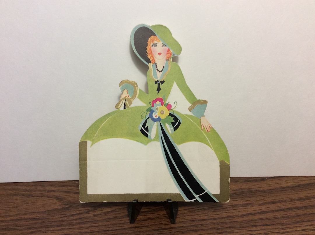 Art Deco Unused 1920's-30's Die Cut Gold Gilded Place Card Pretty Lady ...