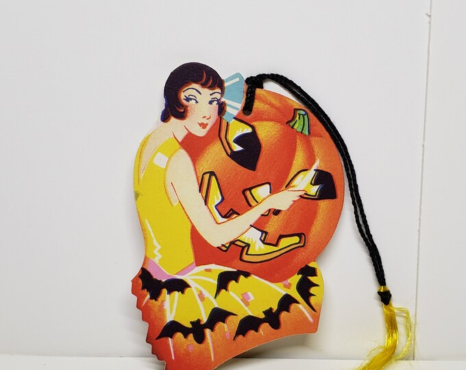 Vintage Unused Art Deco 1930's Die Cut Halloween Bridge Tally Deco Lady ...