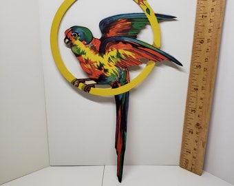 Art Deco 1920’s-30’s unused decorative die cut very large colorful parrot on a circular perch