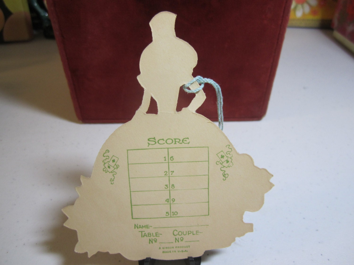 1920's-30's Deco Die Cut Gibson Bridge Tally Card Lady in Big Yellow ...