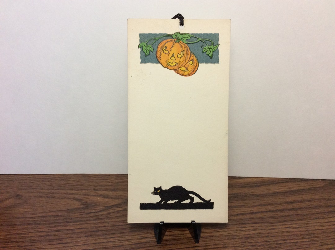 1920's-30's Unused Halloween Bridge Tally Card Black Cat With Yellow ...