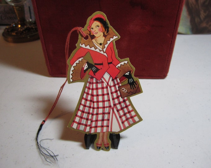 Pretty 1930's Art Deco Die Cut Gold Gilded Unused Bridge Tally Lady in ...
