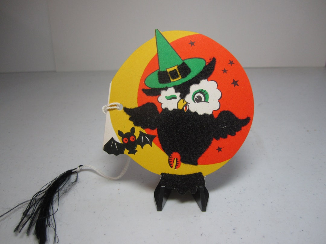 Vintage 1940's-50's Unused Die Cut Flocked Halloween Bridge Tally Card ...