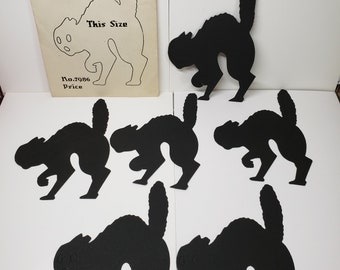 Vintage 1920's 6 unused Gibson Halloween cut out black cat shapes in the original envelope