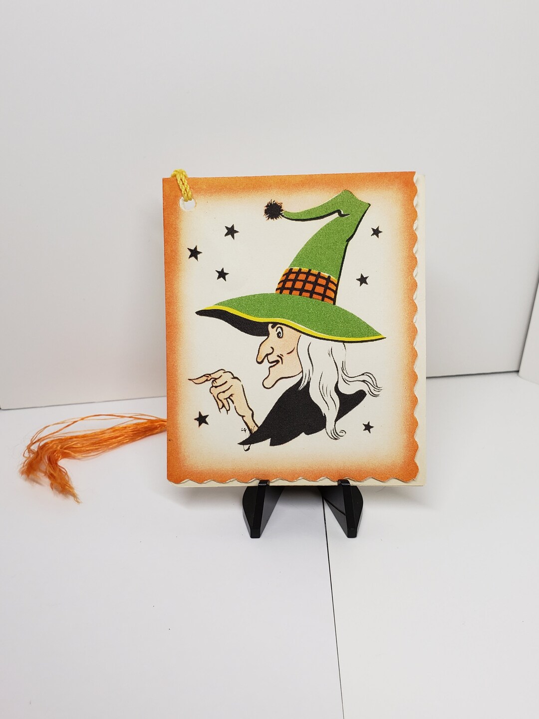 Vintage 1940's Unused Halloween Bridge Tally Card Ugly White Haired ...