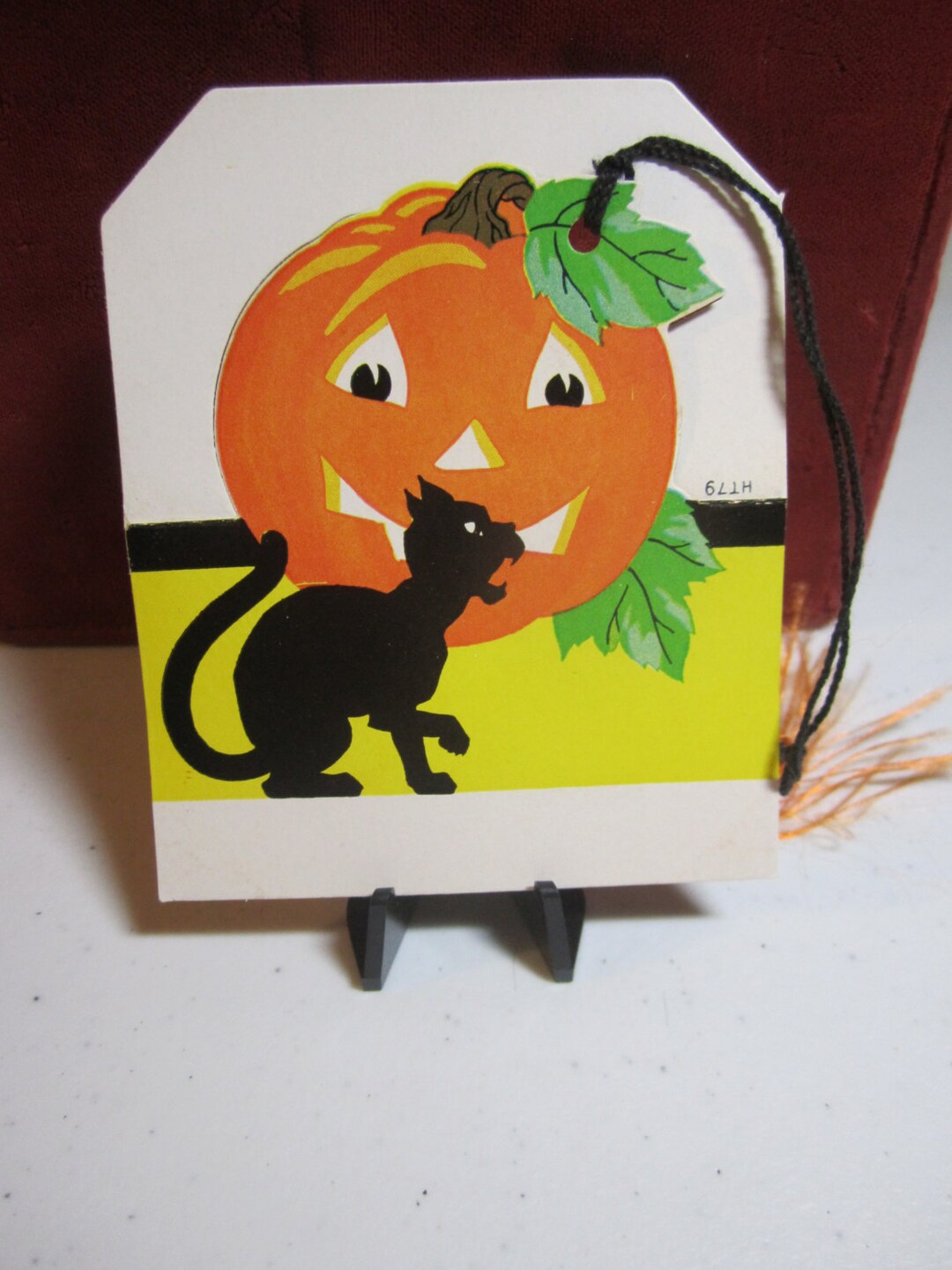 1940's Unused Die Cut Art Deco Halloween Bridge Tally Hissing Black Cat ...