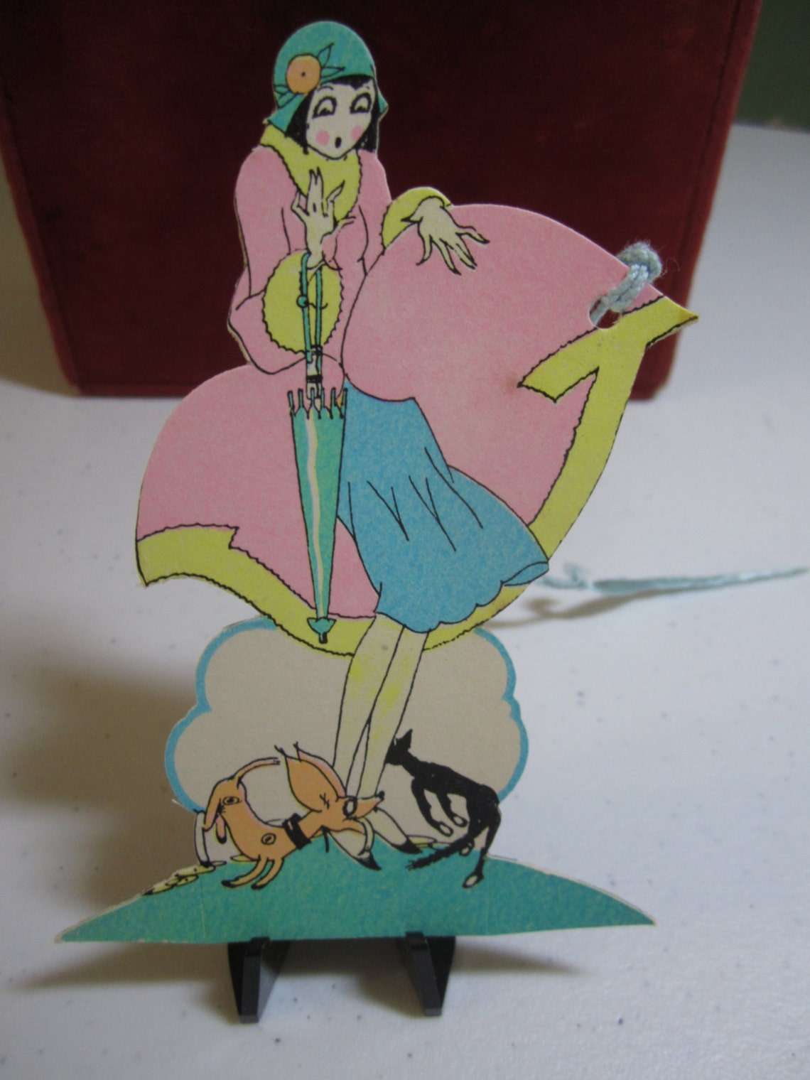 Art Deco 1920's Unused Die Cut Bridge Tally Card Dark Haired Flapper ...