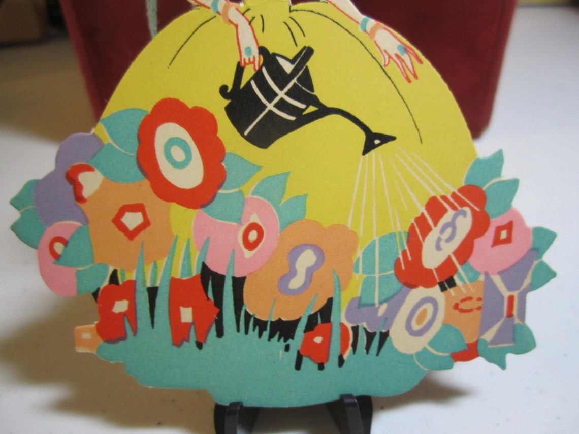 1920's-30's Deco Die Cut Gibson Bridge Tally Card Lady in Big Yellow ...