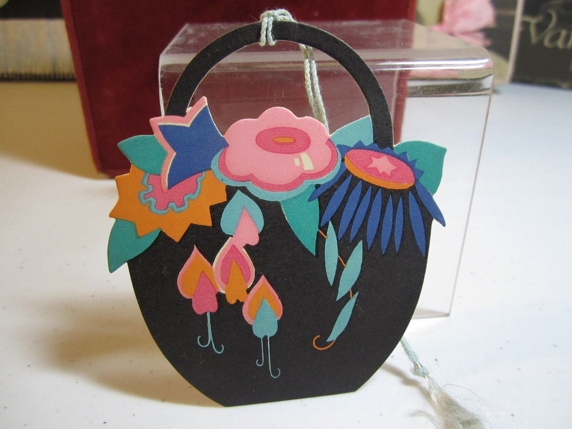 Art Deco Gibson Die Cut Unused Bridge Tally Card Black Basket With ...