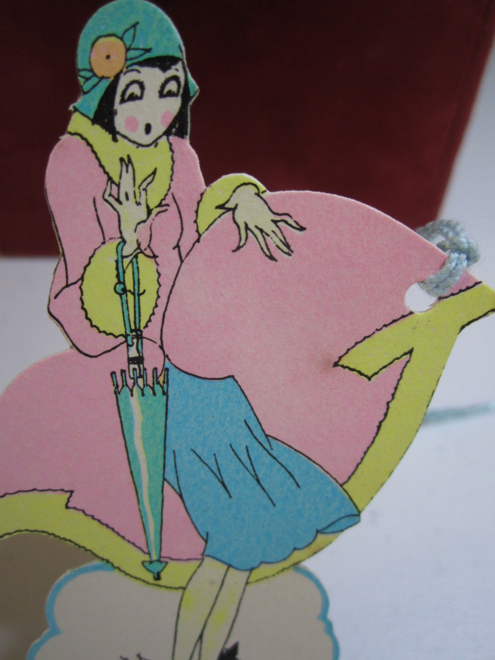 Art Deco 1920's Unused Die Cut Bridge Tally Card Dark Haired Flapper ...