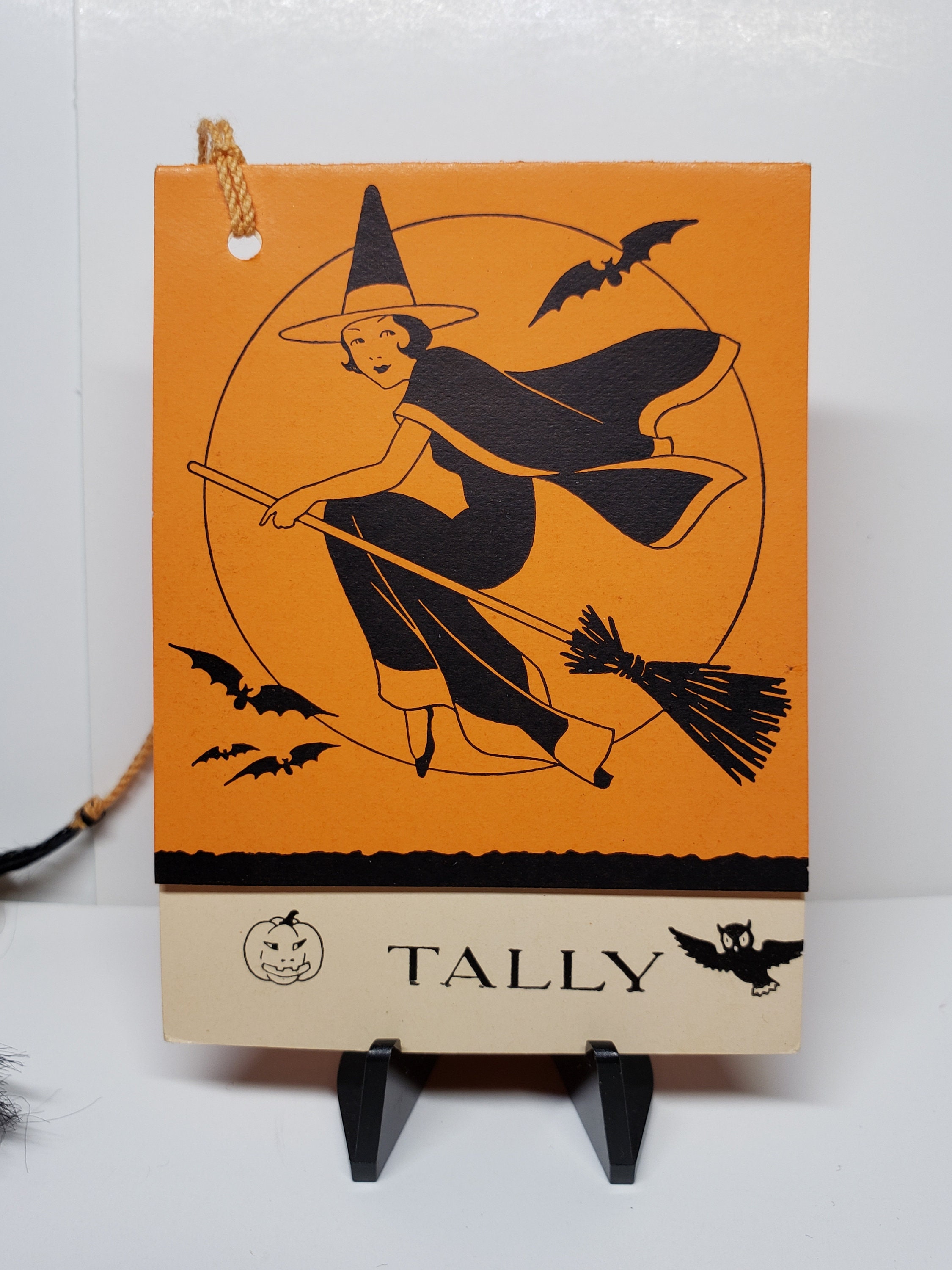 Vintage 1930's Unused Art Deco Bright Orange Halloween Bridge Tally ...