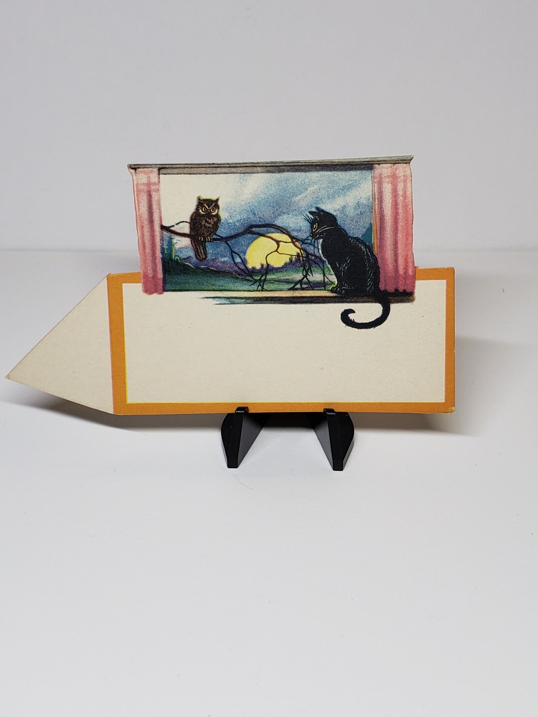 Unused Circa 1920's-30's Die Cut Halloween Place Card Black Cat Staring ...