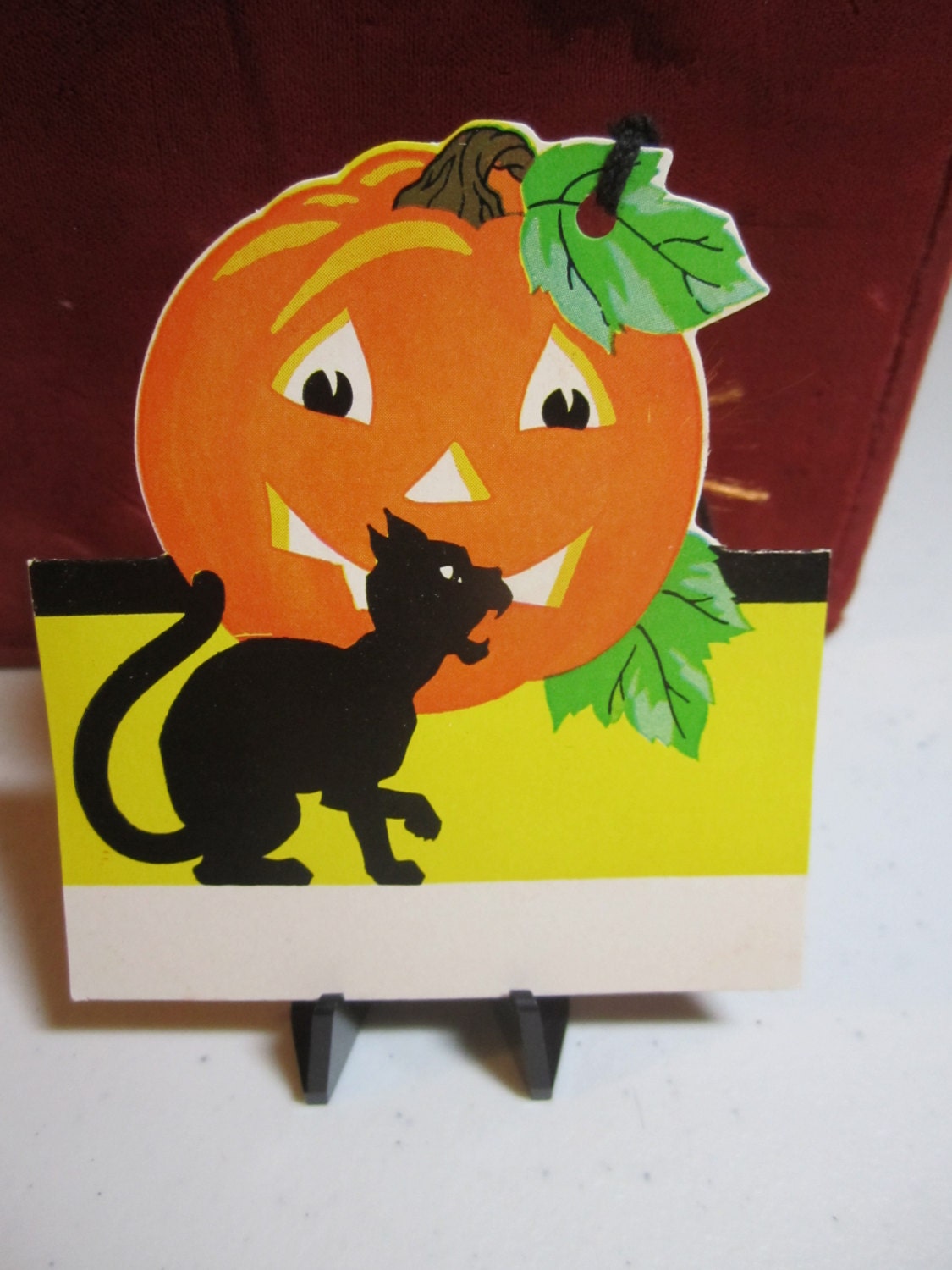 1940's Unused Die Cut Art Deco Halloween Bridge Tally Hissing Black Cat ...