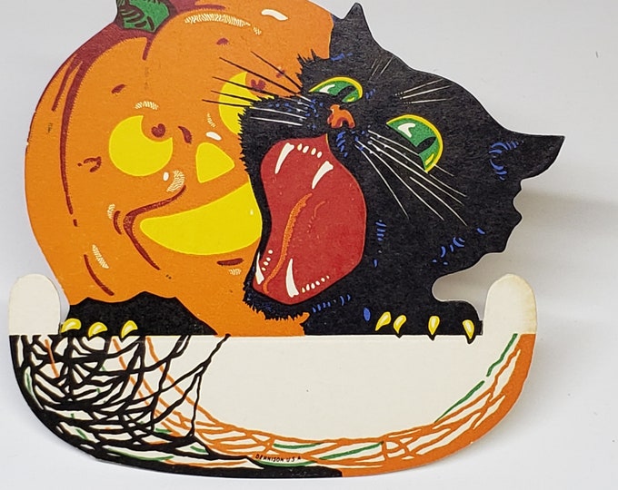 Colorful 1930 Unused Die Cut Dennison Halloween Place Card Snarling ...