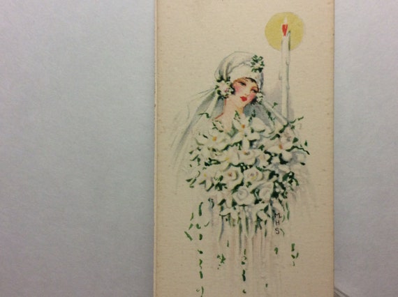 Vintage Art Deco Place Card Wedding Bride Bridal Bouquet 1920s Unused Clark