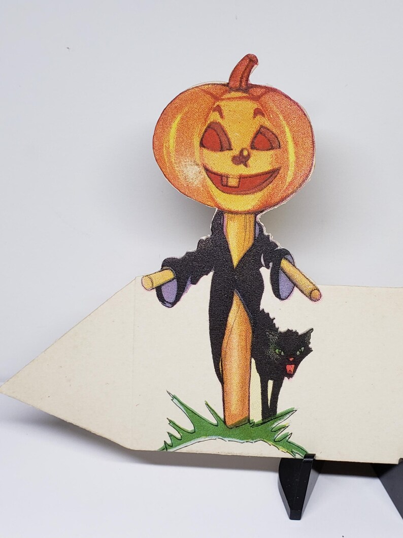1920's Unused Die Cut Hallmark Halloween Place Card Colorful Jack O ...