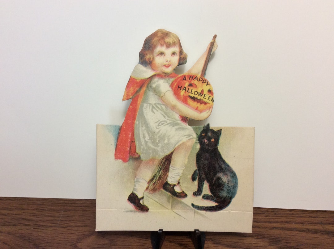 Vintage Unused 1910's Die Cut Halloween Place Card Little Girl Dressed ...