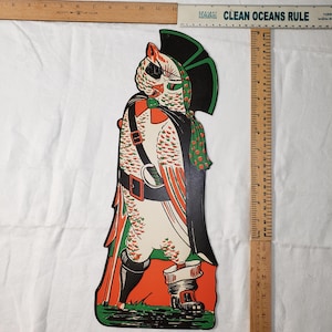 Vintage nos unused 1950's-60's large embossed Beistle Halloween decoration pirate owl with eye patch and peg leg