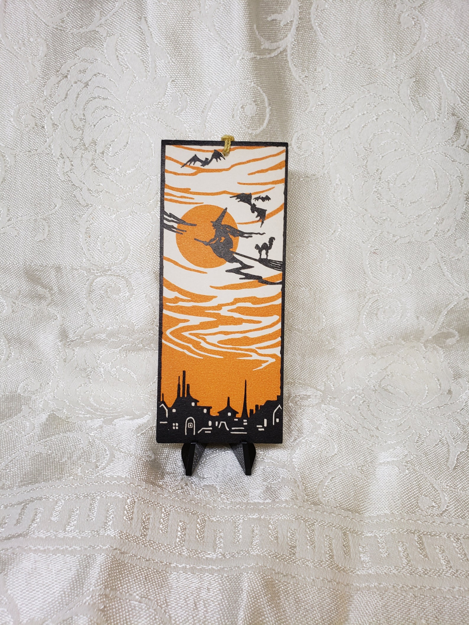Unused 1920's P.F. Volland Halloween Bridge Tally Card Witch and Cat on ...