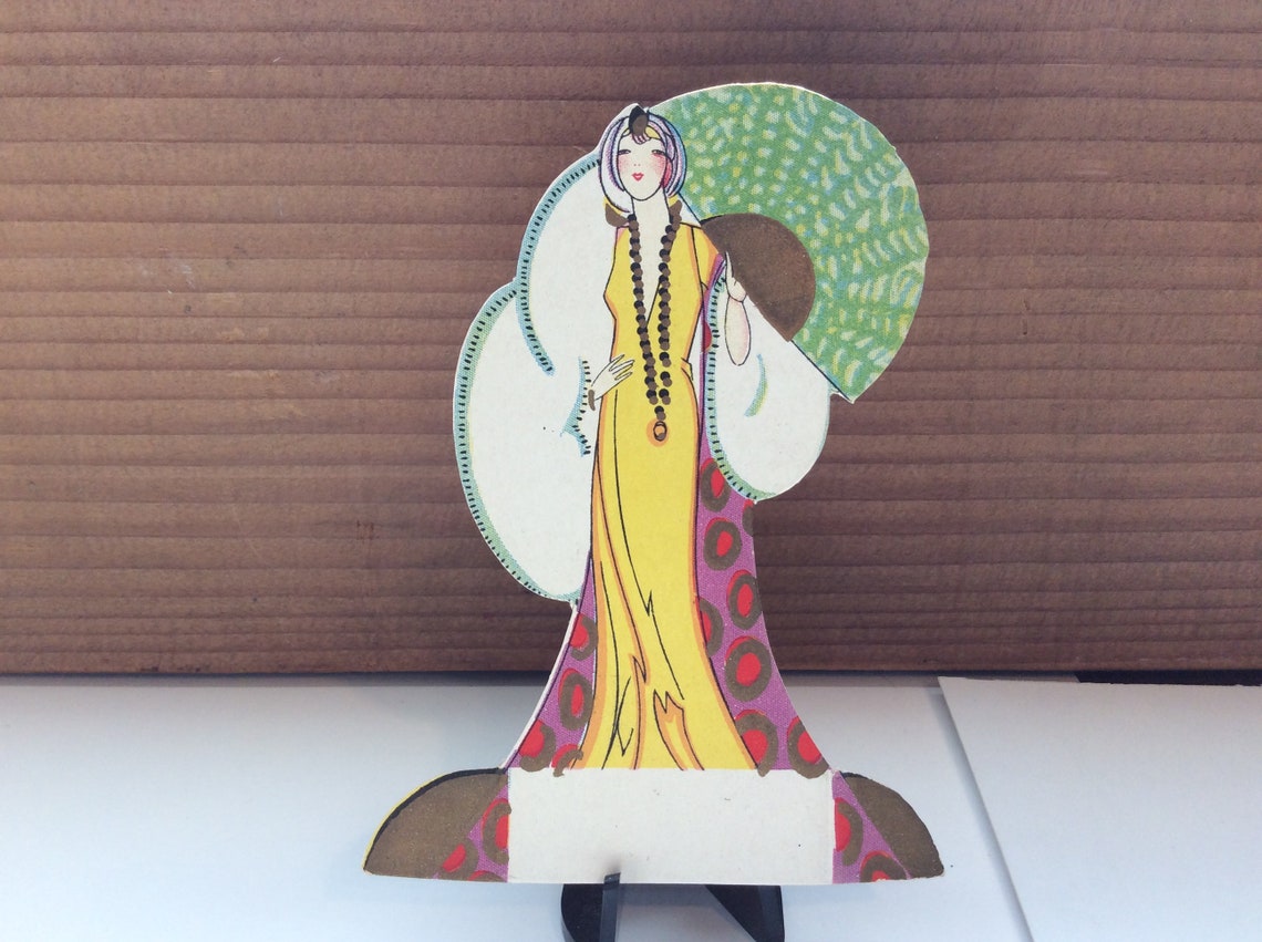 Vintage 1920's-30's Colorful Die Cut Gold Gilded Art Deco Unused Place ...