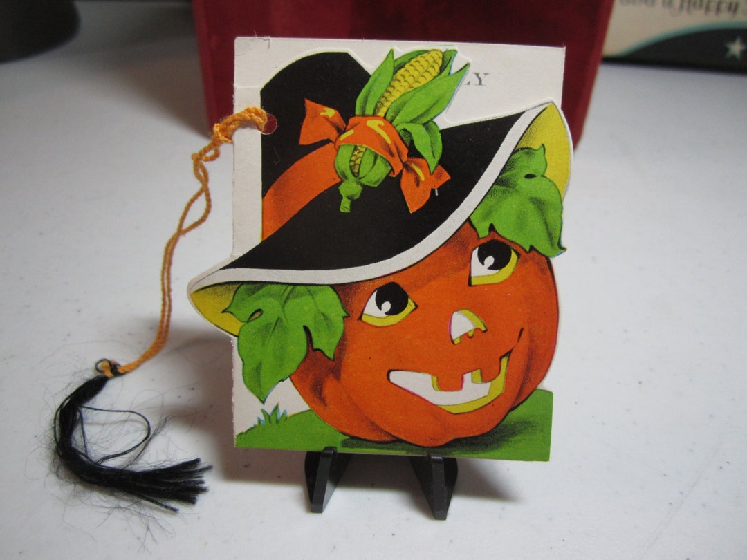 1940's Unused Die Cut Colorful Halloween Bridge Tally Card Jack O ...