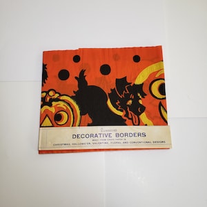 Vintage unused colorful 1920&#39;s Dennison Halloween Crepe Paper Decorative Borders black cats, jack o&#39; lanterns, scotty dogs, polka dots