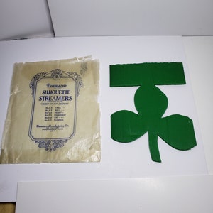 Vintage unused 1920&#39;s Dennison&#39;s Shamrock Silhouette crepe paper Streamer for St. Patrick&#39;s Day with original glassine envelope