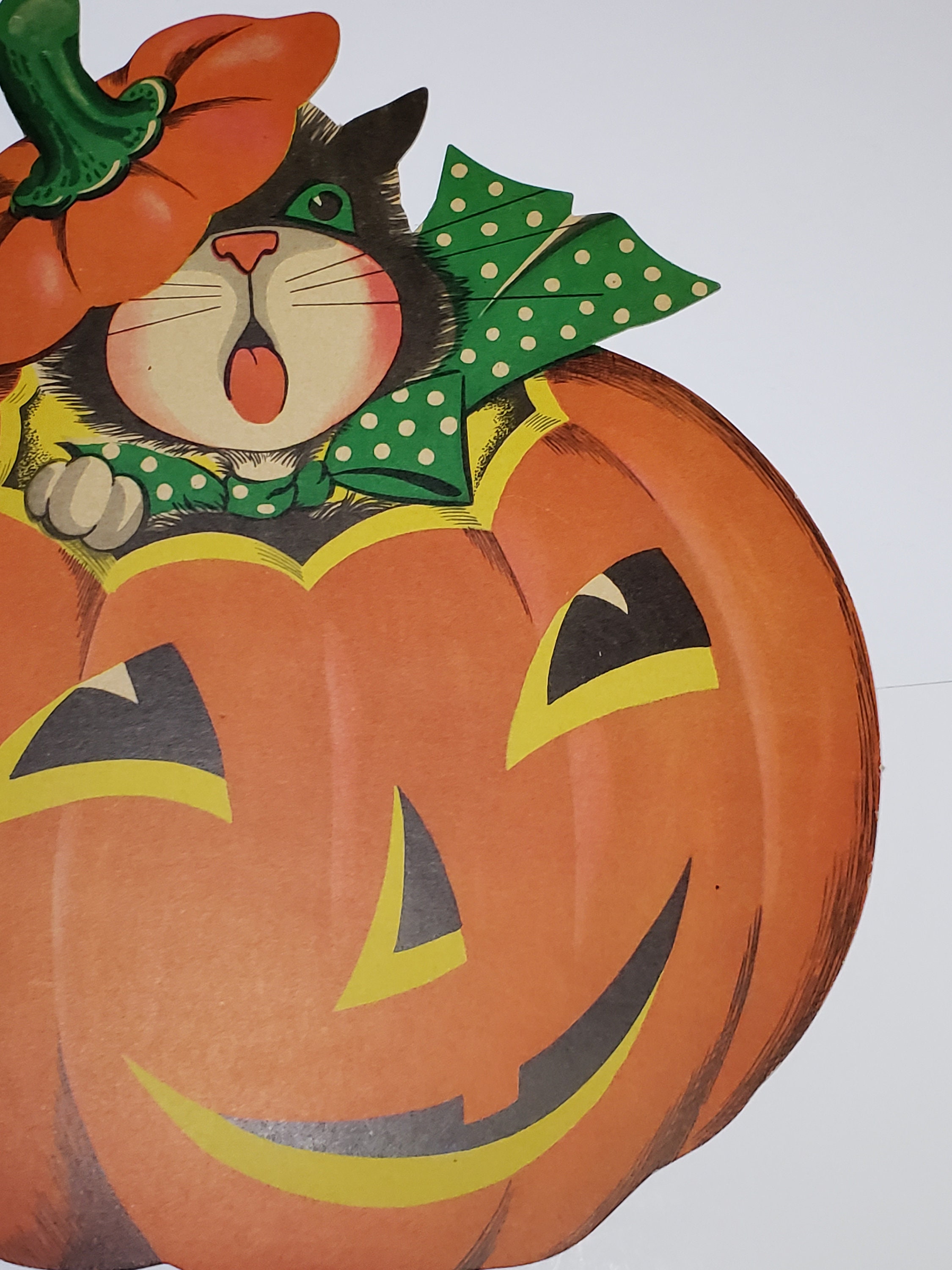 Vintage 1940's-50's Large Die Cut Halloween Decoration Cat Wearing ...