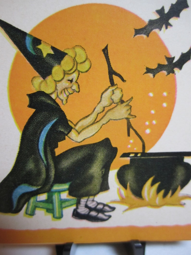 Vintage 1940s-50s unused Halloween bridge tally witch at | Etsy