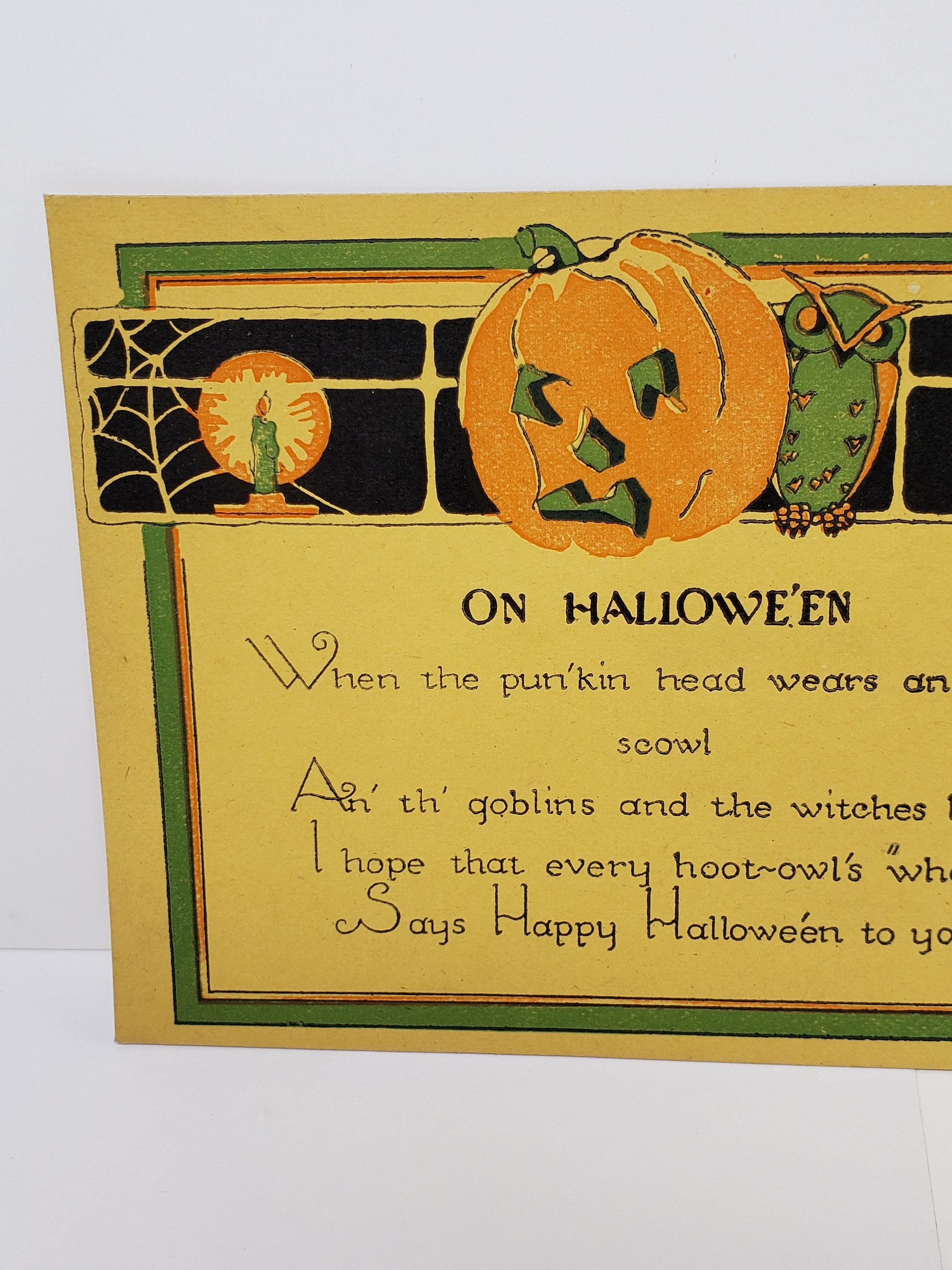 Vintage 1920's Unused Hallmark Halloween Greeting Card Jack O'lantern ...