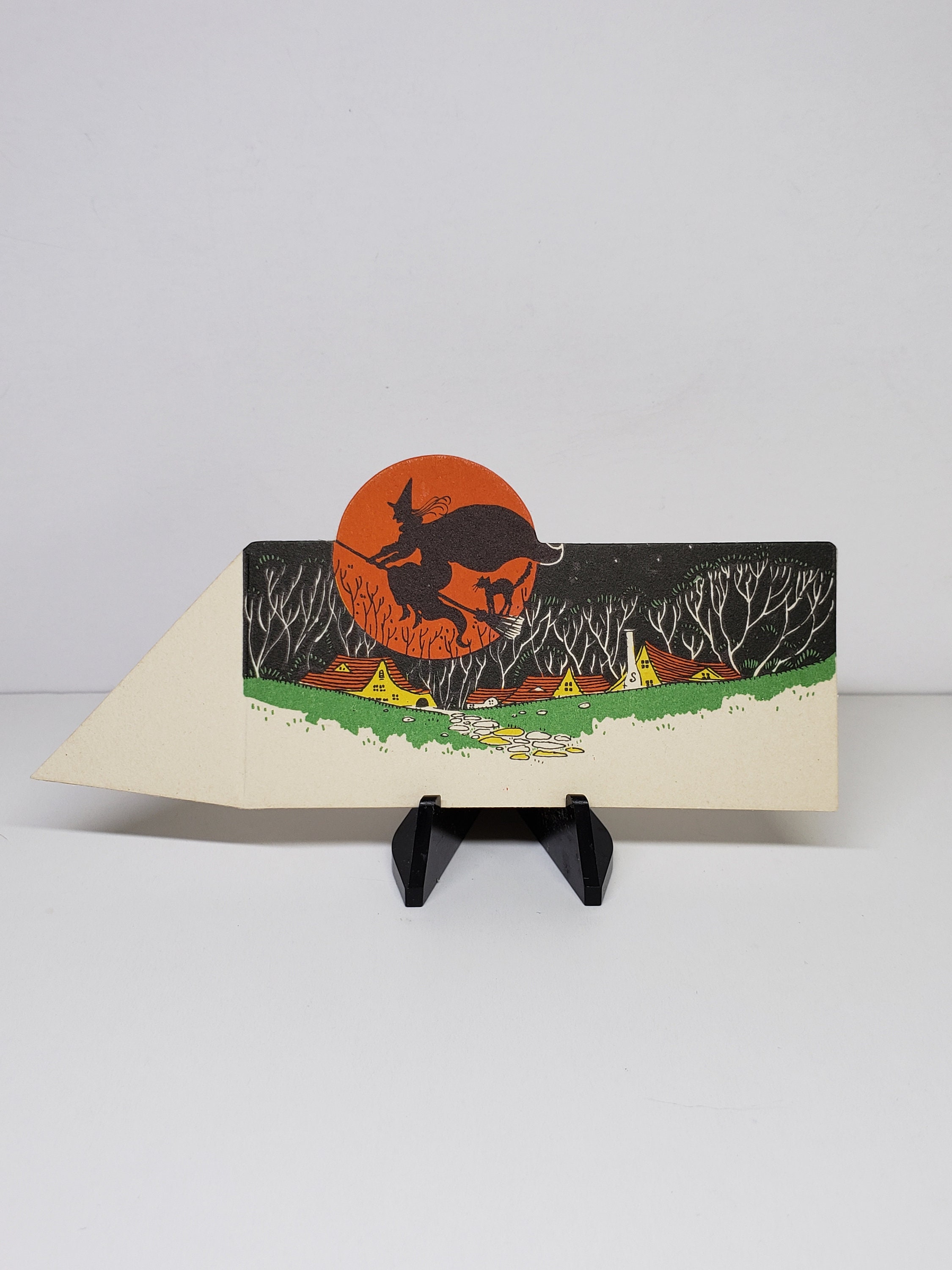 Vintage 1920's Unused Die Cut Halloween Place Card Colorful Graphics of ...